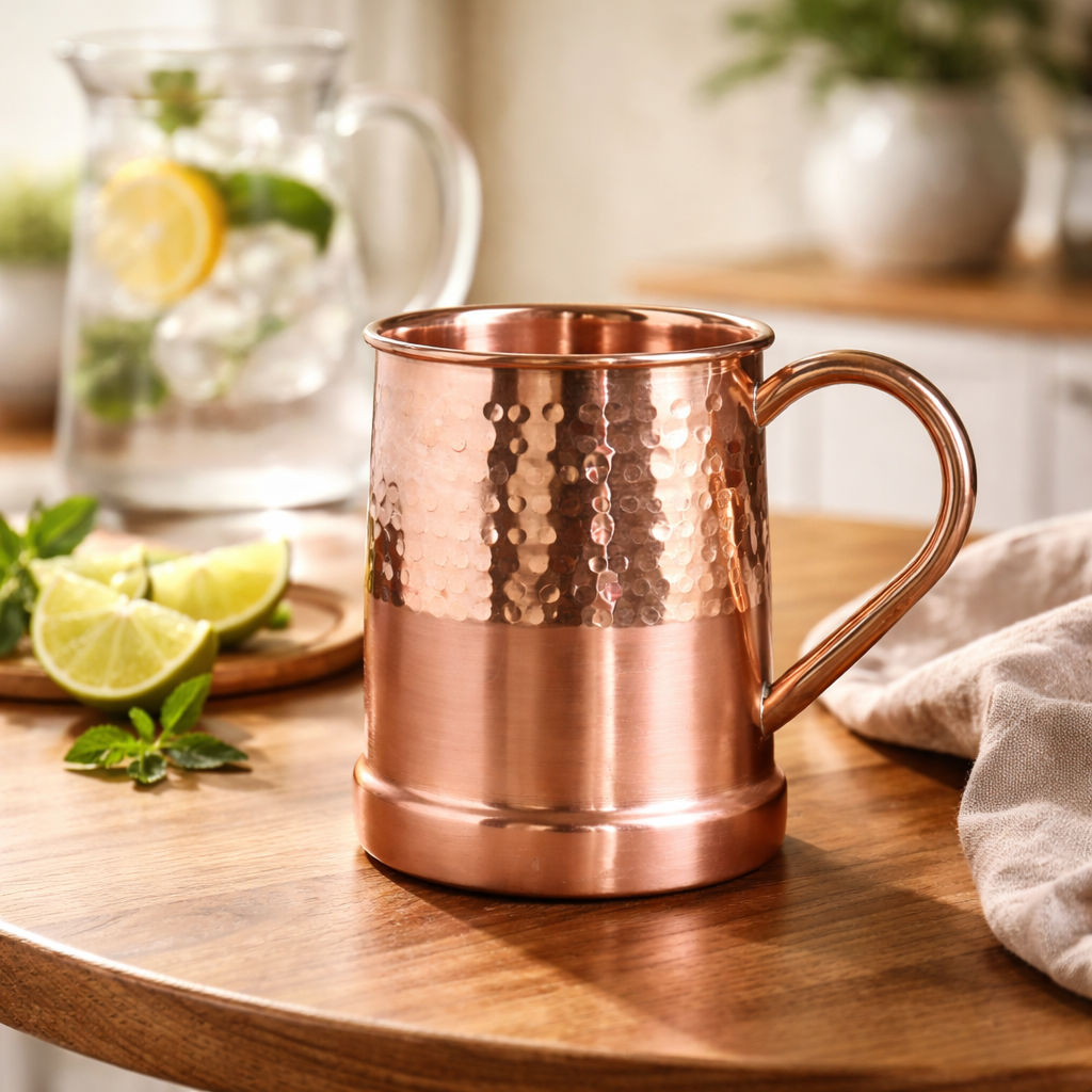 Pure copper moscow mule beer mug with half lecquer & hammer mug design, best for beer cocktail parties, barware, volume 1, 600 ML